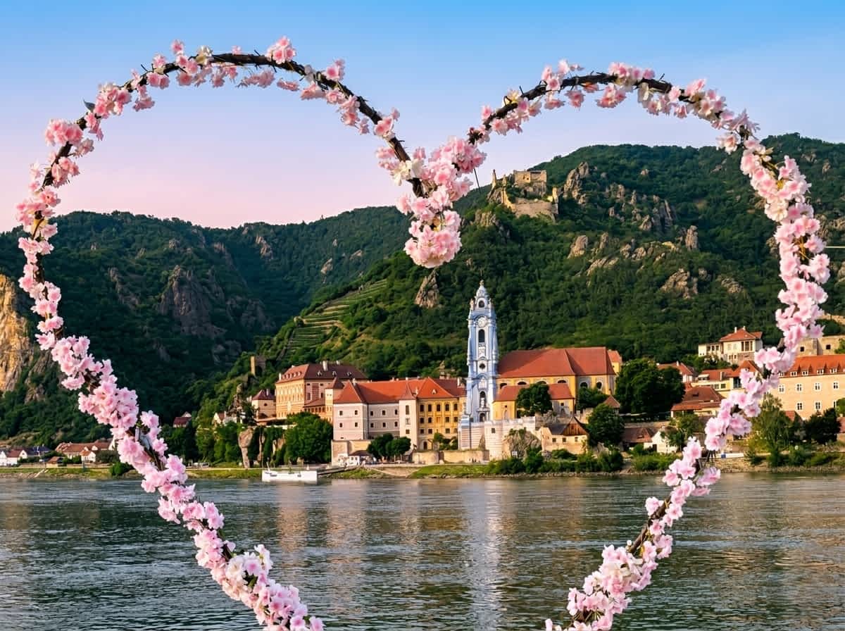 blick auf duernstein an der donau in der wachau in niederoesterreich